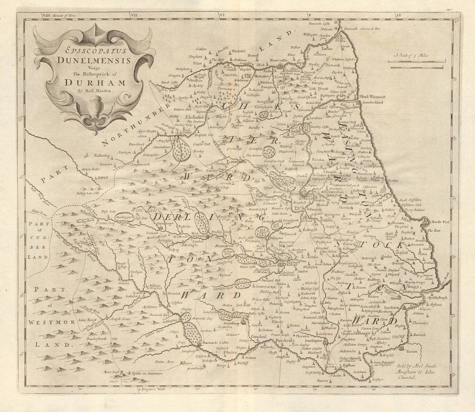 Bishopric of Durham. 'EPISCOPAIUS DUNELMENSIS' by ROBERT MORDEN 1772 old map